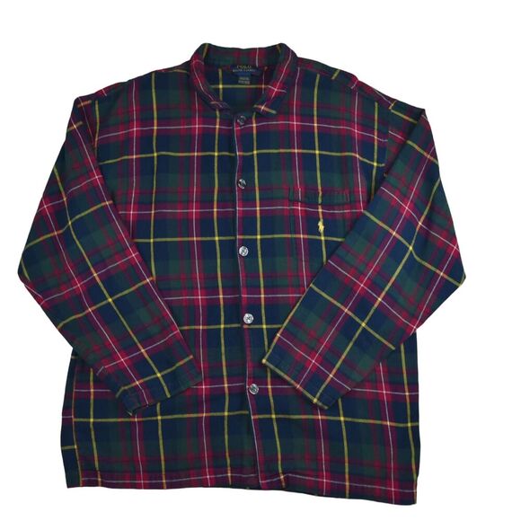 POLO RALPH LAUREN Pajama Shirt Mens  XL Flannel Plaid Button Up Cotton Navy - Picture 2 of 6